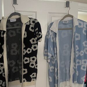 Men's Black and Blue Floral Zip-Up Sweaters